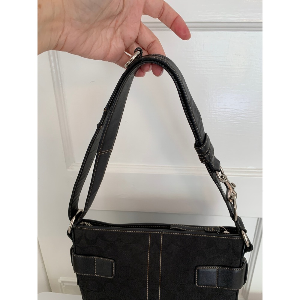 Vintage Coach Black Monogram Canvas Soho Duffle Shoulder Bag Silver Buckles - Picture 15 of 16